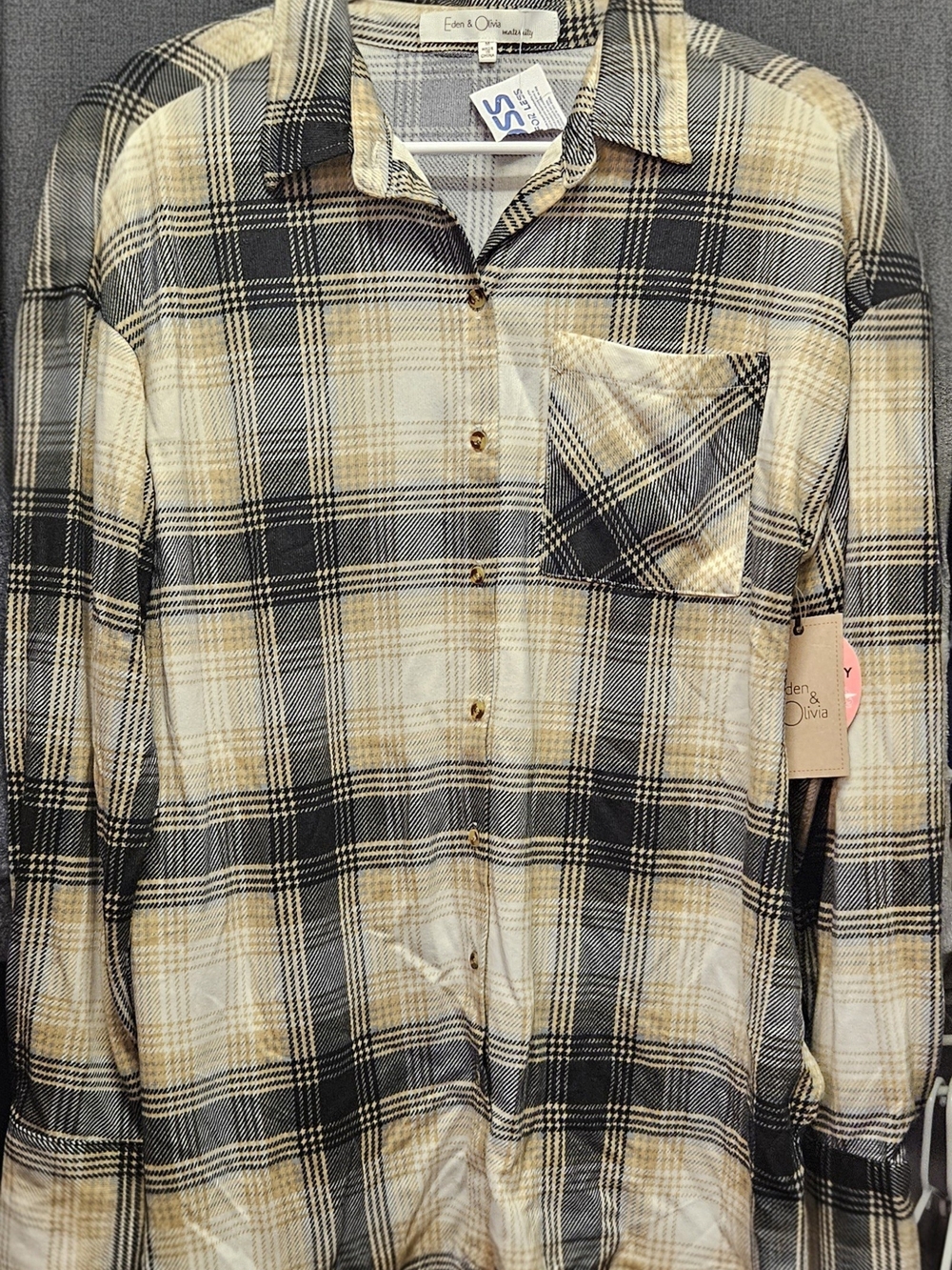 Beige, Black and Cream Plaid Button-Down Shirt - NWT